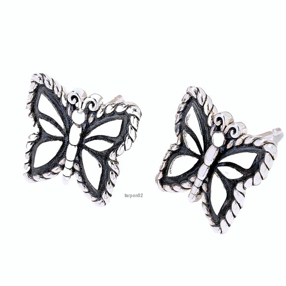 John Hardy JAI Butterfly Stud Ear Stud Sterling Silver Earrings 1/2" NIB